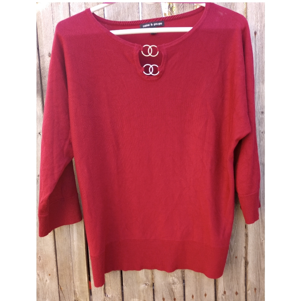 Womens Teens CABLE & GAUGE KNIT TOP Shirt L Burgundy
